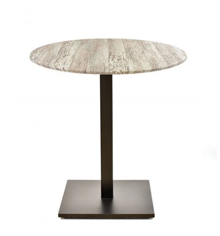 Mesa BEVERLY, base de 72 cms y tapa de 70 cms. Color a elegir, Tableros de 70 cms: WERZALIT SM - MONTPELLIER 214, Base BEVERLY, altura 72 cms: Negra