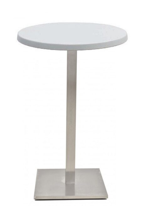 Mesa IPANEMA, alta, acero inoxidable, base de 110 cms y tapa 60 cms. Color a elegir, Tableros de 60 cms: WERZALIT SM - BLANCO 01
