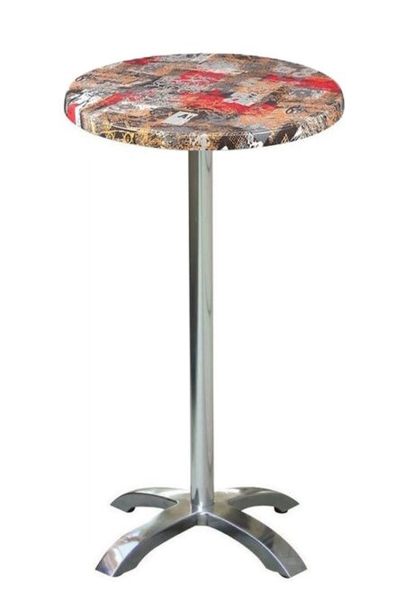 Mesa MILAN, alta, aluminio, 4 radios, base de 110 cms y tapa 70 cms. Color a elegir, Tableros de 70 cms: WERZALIT ALEMANIA - BABYLON 213