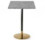 Mesa alta VERSALLES NEW, dorada y negra, base de 110 cms y tapa de 60x60 cms. Color a elegir, Tableros de 60x60 cms: WERZALIT ALEMANIA - PIAZZA 102