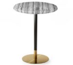 Mesa alta VERSALLES NEW, dorada y negra, base de 110 cms y tapa de 70 cms. Color a elegir, Tableros de 70 cms: WERZALIT ALEMANIA - ANTIQUE WHITE 202