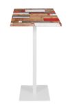 Mesa BEVERLY, alta, base de 110 cms y tapa de 60x60 cms. Color a elegir, Tableros de 60x60 cms: WERZALIT SM - KBANA RED 271, Base BEVERLY, altura 110 cms: Blanca