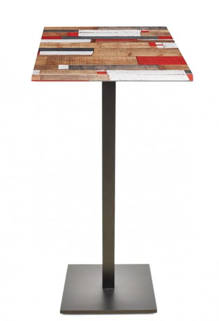 Mesa BEVERLY, alta, base de 110 cms y tapa de 60x60 cms. Color a elegir, Tableros de 60x60 cms: WERZALIT SM - KBANA RED 271, Base BEVERLY, altura 110 cms: Negra