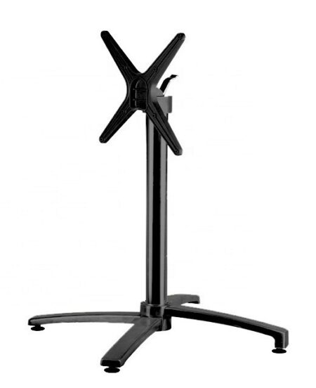 Mesa GUADIARO, aluminio, 4 brazos, base de 72 cms y tapa 60x60 cms. Color a elegir, Tableros de 60x60 cms: WERZALIT SM - KBANA RED 271, Base Guadiaro: Aluminio Negro