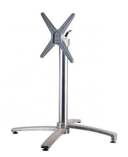 Mesa GUADIARO, aluminio, 4 brazos, base de 72 cms y tapa 60x60 cms. Color a elegir, Tableros de 60x60 cms: WERZALIT SM - KBANA RED 271, Base Guadiaro: Aluminio Pulido