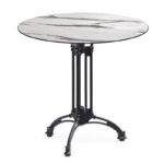 Mesa EIFFEL NEW, aluminio, 3 pies, negra, base de 70 cms y tapa 70 cms. Color a elegir, Tableros de 70 cms: COMPACTO, MÁRMOL AFYON 5657, TAVILO (69 cms)