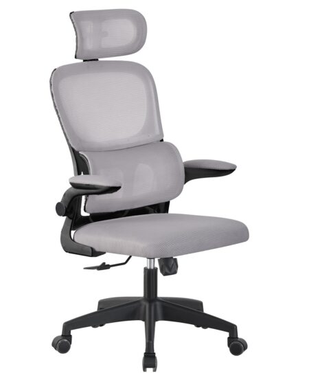 Sillón de oficina BERNAY, alto, negro, malla y asiento gris