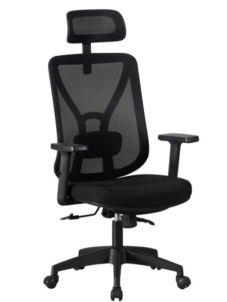 Sillón de oficina CLISSON, alto, negro, malla y asiento negro
