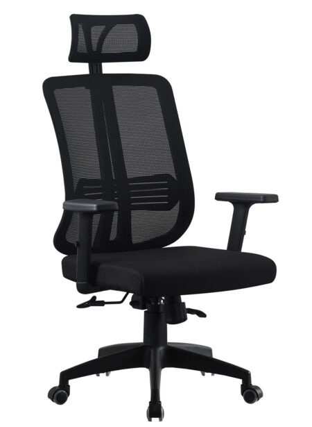 Sillón de oficina VITRÉ, alto, negro, malla y asiento negro