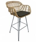 Taburete JAMBI, metal, ratán beige, cojín negro