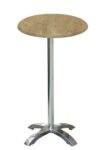 Mesa MILAN, alta, aluminio, 4 radios, base de 110 cms y tapa 60 cms. Color a elegir, Tableros de 60 cms: WER-WOODART, AVALON PINE 4729
