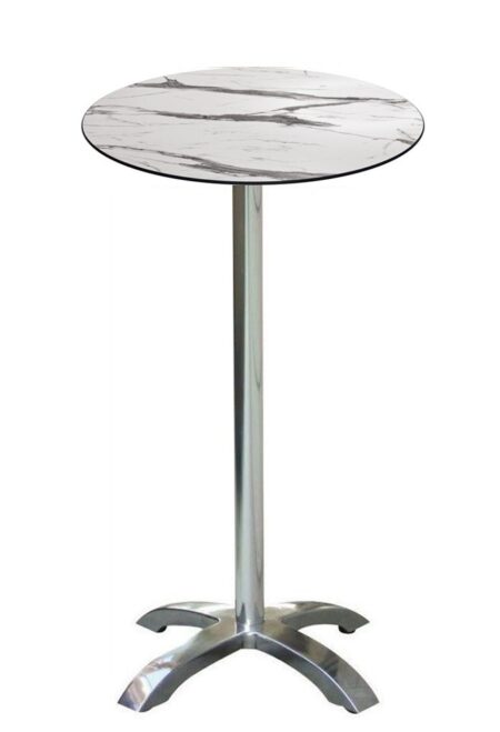 Mesa MILAN, alta, aluminio, 4 radios, base de 110 cms y tapa 70 cms. Color a elegir, Tableros de 70 cms: COMPACTO, MÁRMOL AFYON 5657, TAVILO (69 cms)