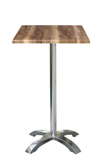 Mesa MILAN, alta, aluminio, 4 radios, base de 110 cms y tapa 70 x 70 cms. Color a elegir, Tableros de 70x70 cms: WER-WOODART, INDIAN SHESMAN 4525