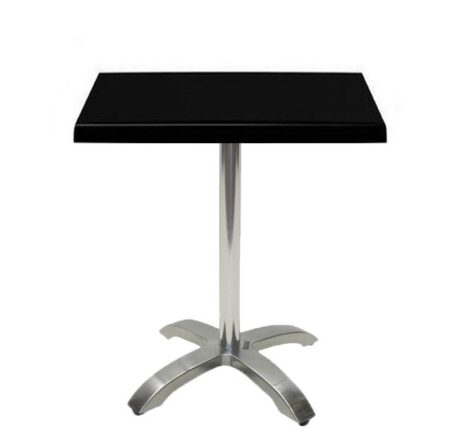 Mesa MILAN, aluminio, 4 radios, base de 72 cms y tapa 60 x 60 cms. Color a elegir, Tableros de 60x60 cms: WER-UNIART, NEGRO 3190