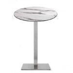 Mesa RHIN, alta, acero inoxidable, base de 110 cms y tapa 70 cms. Color a elegir, Tableros de 70 cms: COMPACTO, MÁRMOL AFYON 5657, TAVILO (69 cms)