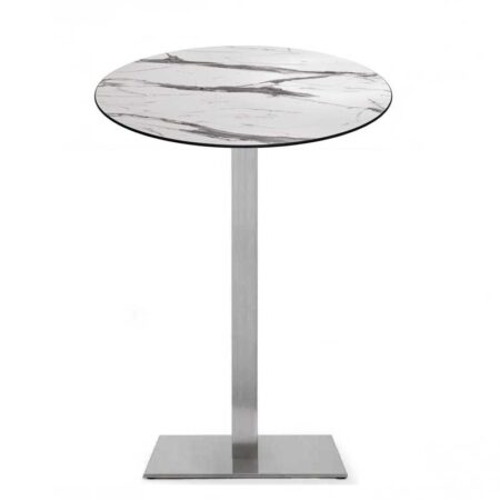 Mesa RHIN, alta, acero inoxidable, base de 110 cms y tapa 70 cms. Color a elegir, Tableros de 70 cms: COMPACTO, MÁRMOL AFYON 5657, TAVILO (69 cms)