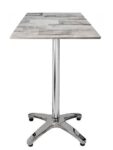 Mesa ROMA, alta, aluminio, 4 radios, base de 112 cms y  tapa 60x60 cms. Color a elegir, Tableros de 60x60 cms: WER-FANTASY, WHITE BLOCK 7537