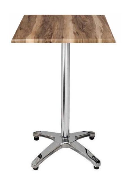 Mesa ROMA, alta, aluminio, 4 radios, base de 112 cms y tapa 70x70 cms. Color a elegir, Tableros de 70x70 cms: WER-WOODART, INDIAN SHESMAN 4525