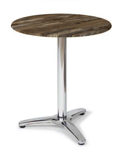 Mesa ROMA, aluminio, 3 radios, base de 70 cms y tapa 60 cms. Color a elegir, Tableros de 60 cms: WER-WOODART, MARACAIBO 4614
