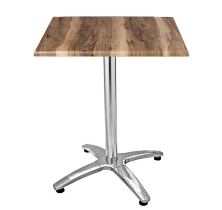Mesa ROMA, aluminio, 4 radios, base de 70 cms y tapa 70 x 70 cms. Color a elegir, Tableros de 70x70 cms: WER-WOODART, INDIAN SHESMAN 4525