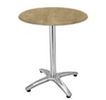 Mesa ROMA, aluminio, 4 radios, base de 72 cms y tapa 70 cms. Color a elegir, Tableros de 70 cms: COMPACTO, AVALON PINE 4729, TAVILO (69 cms)