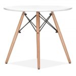 Mesa STAR, base madera, tapa blanca, 100 cms de diámetro