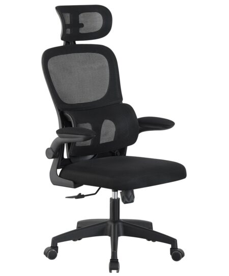 Sillón de oficina BERNAY, alto, negro, malla y asiento negro