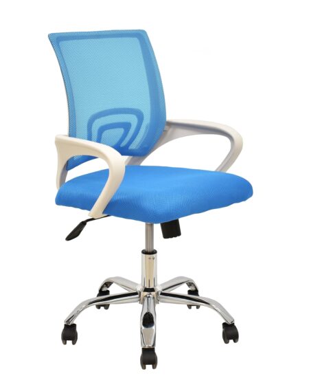 Sillón de oficina FISS NEW (M), blanco, basculante, malla y tejido celeste