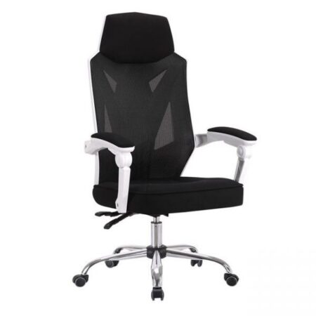 Sillón de oficina GRAZ, blanco, alto, sincro, malla y tejido negro