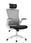 Sillón de oficina LAURO, alto, blanco, malla gris, asiento negro