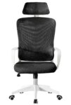 Sillón de oficina MELLAC, alto, blanco, malla y asiento negro