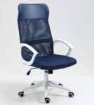 Sillón de oficina VERTON, blanco, malla y asiento azul oscuro