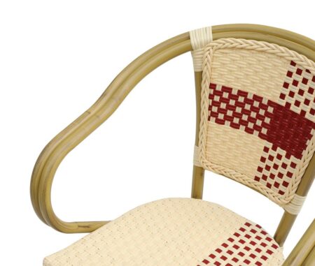 Sillón GARNIER, apilable, aluminio, ratán beige y rojo